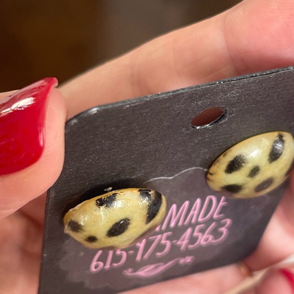 Leopard Print Button Earrings - Picture 3 of 5